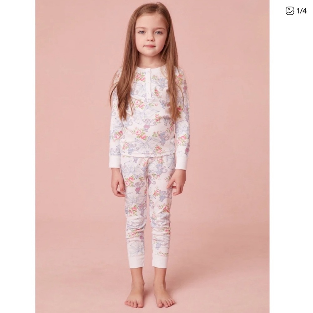 Rare LoveShackFancy Roller Rabbit Rosa Beaux Girls Pajamas Set